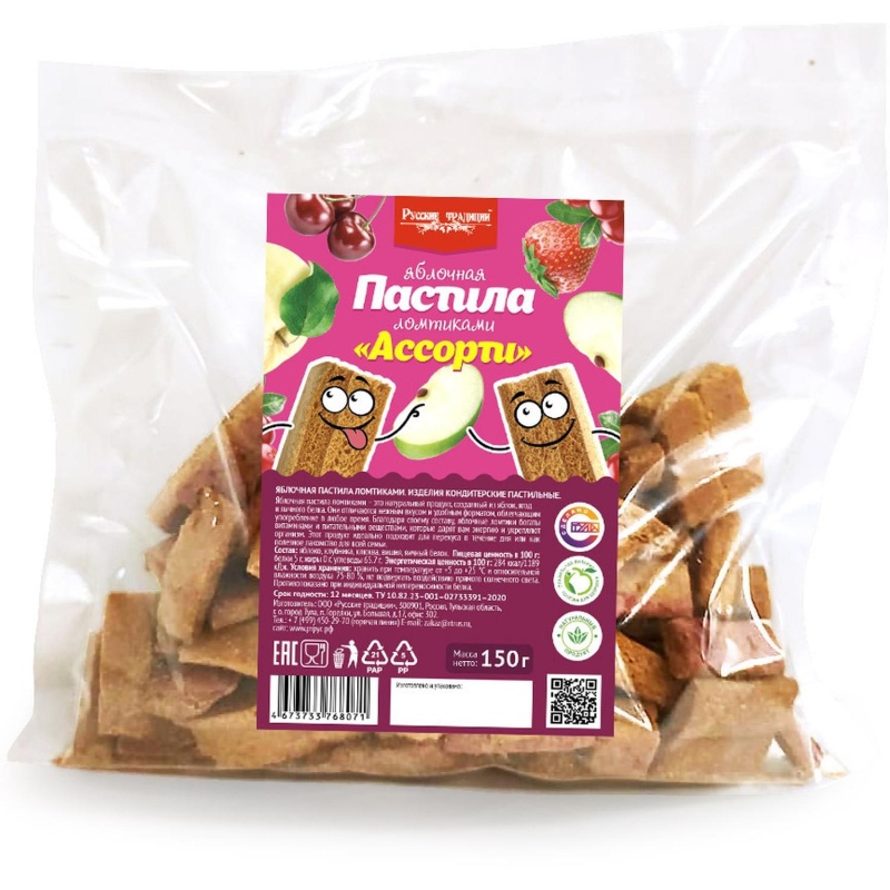 Пастила ломтиками Русские Традиции ассорти ябл, клюква, вишня, клуб, 150г