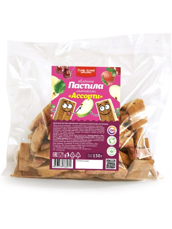 Пастила ломтиками Русские Традиции ассорти ябл, клюква, вишня, клуб, 150г