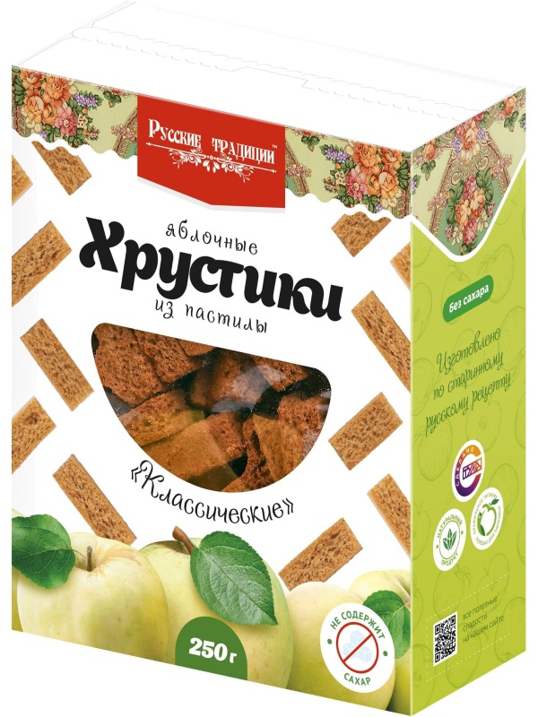 Пастила Хрустики Русские Традиции яблочные б/сах, 250г