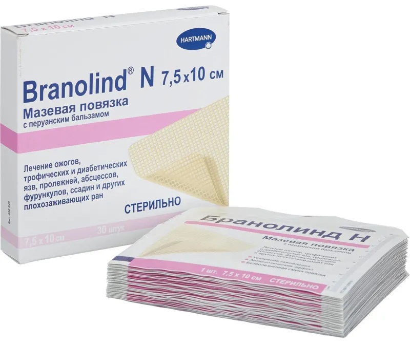 Перевяз. ср-ва Повязки с бальзамом (стер.)7,5х10см 30шт,BRANOLIND N4923480