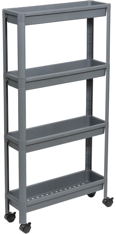 Этажерка М_VIKEA узкая 4-х ярусная на колесах, серый