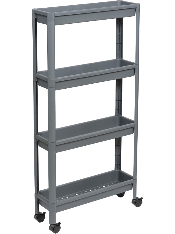 Этажерка М_VIKEA узкая 4-х ярусная на колесах, серый