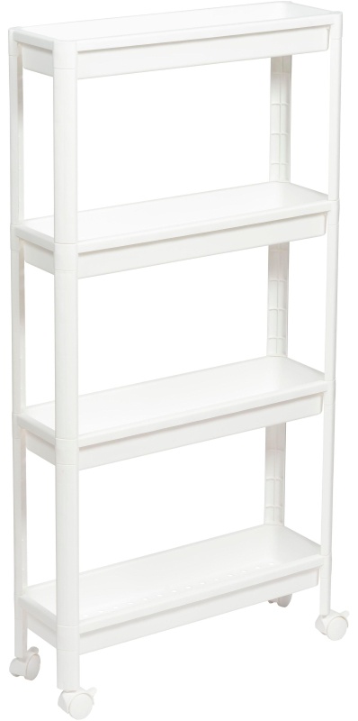 Этажерка М_VIKEA узкая 4-х ярусная на колесах, белый