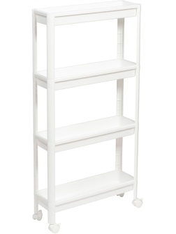 Этажерка М_VIKEA узкая 4-х ярусная на колесах, белый