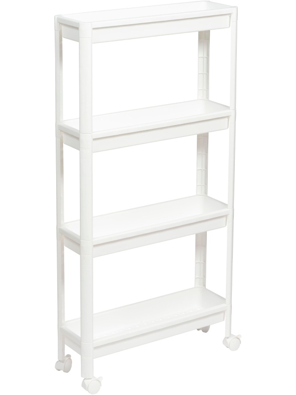 Этажерка М_VIKEA узкая 4-х ярусная на колесах, белый