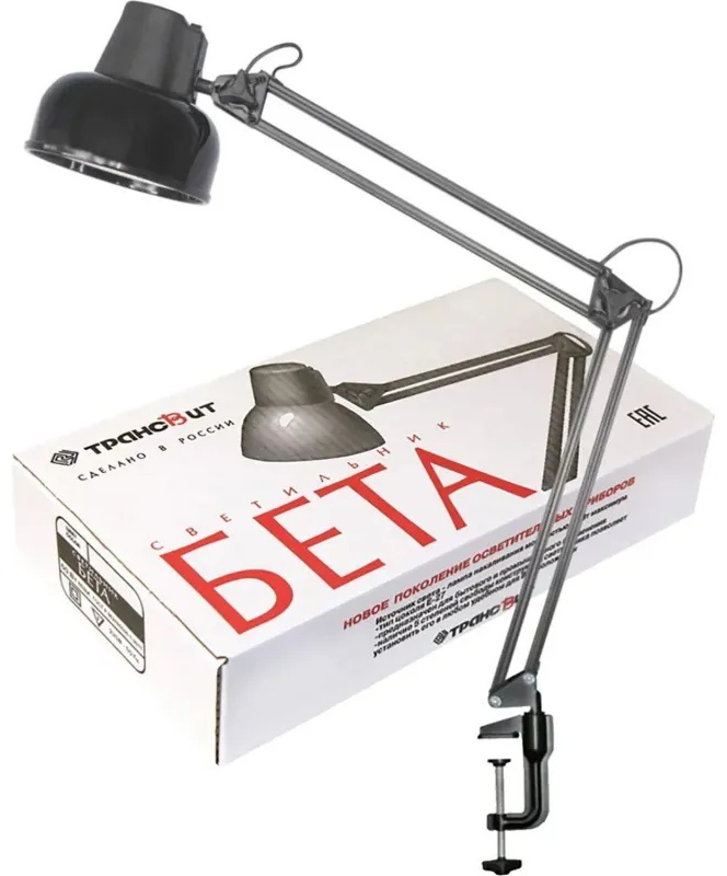 Светильник настольный Трансвит 'Бета' МС, Е27, 60Вт, на мет. струб. Черный