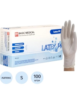 Мед.смотров. перчатки латекс., нестер., с пудрой Basic (S) 50 п/уп