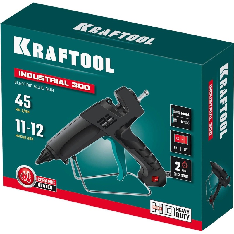 Пистолет клеевой терм.электр.KRAFTOOL Industrial 300 d11-12мм 45г/мин 06842