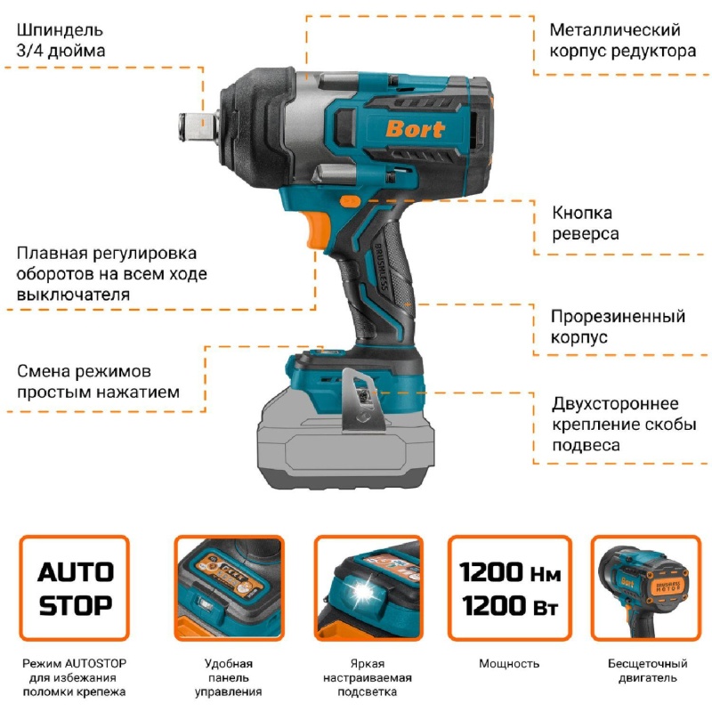 Гайковерт аккумуляторный BORT BSR-21U-XL (без АКБ и ЗУ)