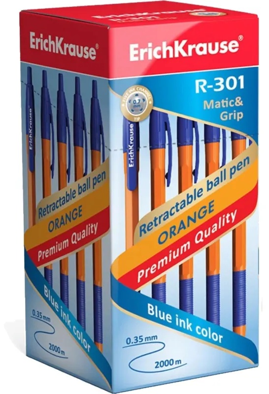 Ручка шариковая автомат. ErichKrause R-301,  дш.0,7, цв.черн. синий, 46762
