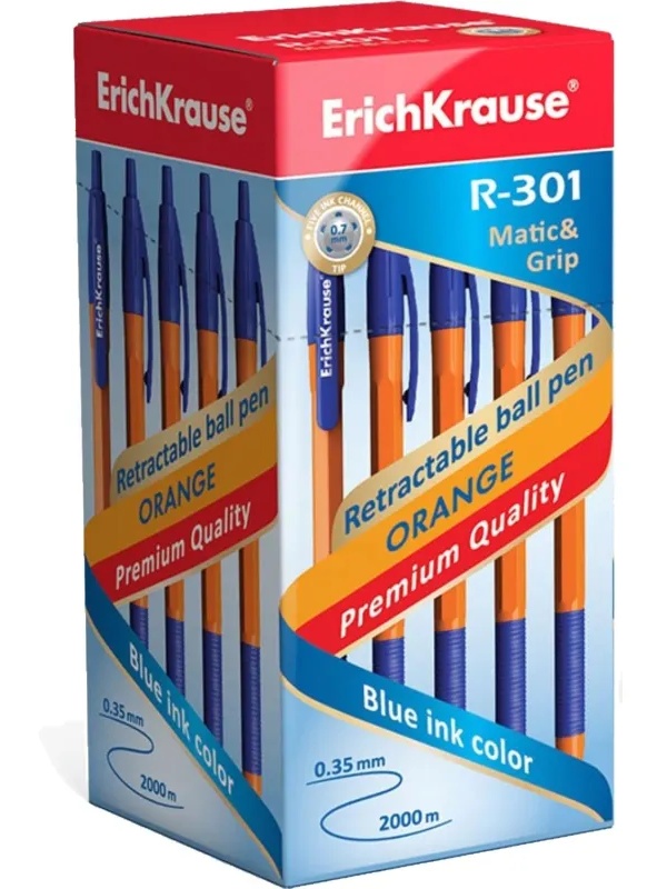 Ручка шариковая автомат. ErichKrause R-301,  дш.0,7, цв.черн. синий, 46762