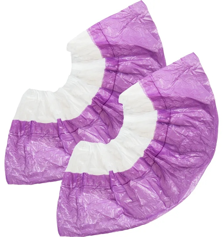 Бахилы н/с, п/э 2х слойн, 3,5г, ЭГД-40/50/ФИОЛ, бело-фиол, 50пар/уп