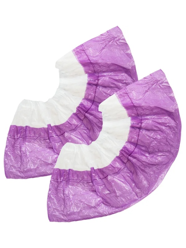 Бахилы н/с, п/э 2х слойн, 3,5г, ЭГД-40/50/ФИОЛ, бело-фиол, 50пар/уп