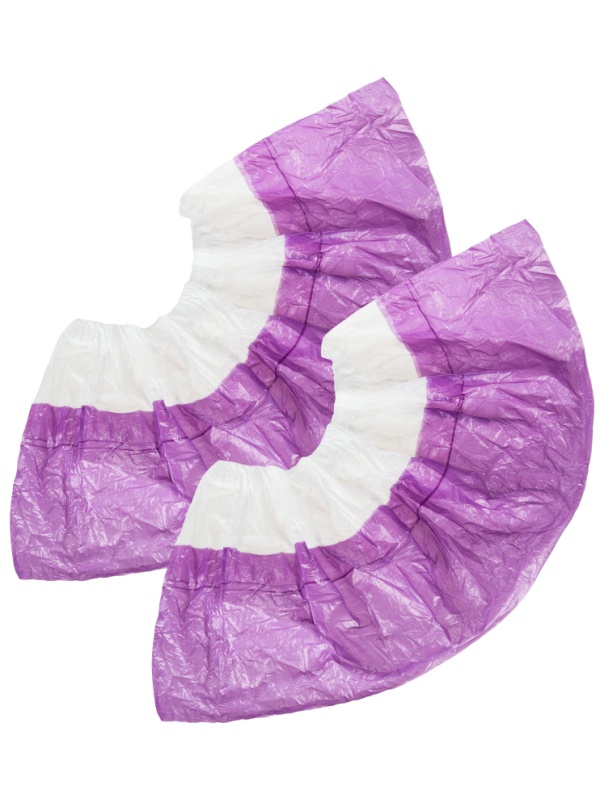 Бахилы н/с, п/э 2х слойн, 3,5г, ЭГД-40/50/ФИОЛ, бело-фиол, 50пар/уп