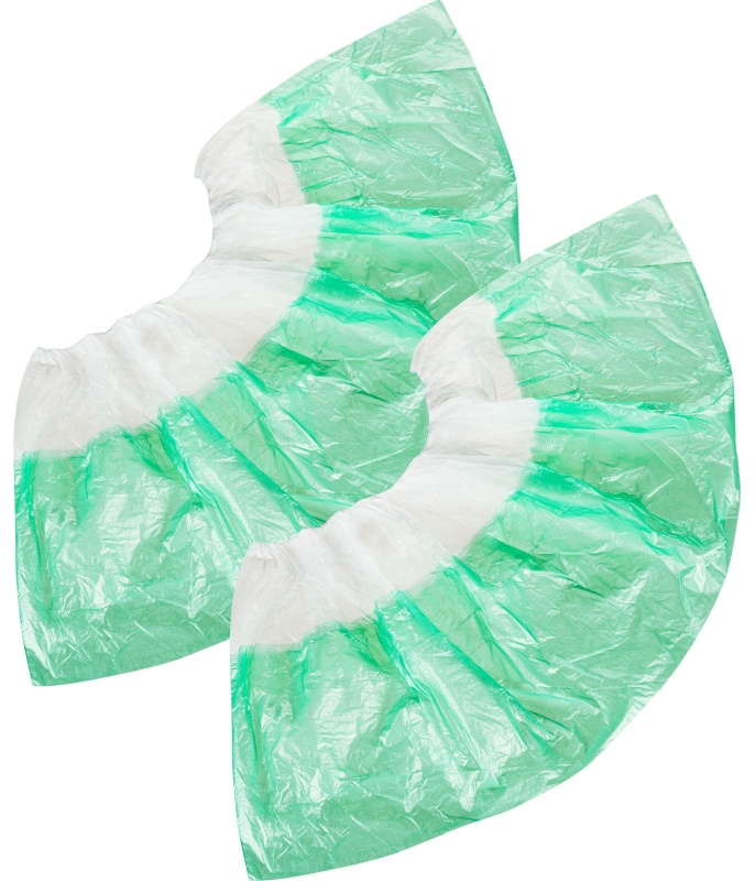 Бахилы н/с, п/э 2х слойн, 3,5г, ПНД-8/8/1р-Б-З, бело-зелен, 50пар/уп