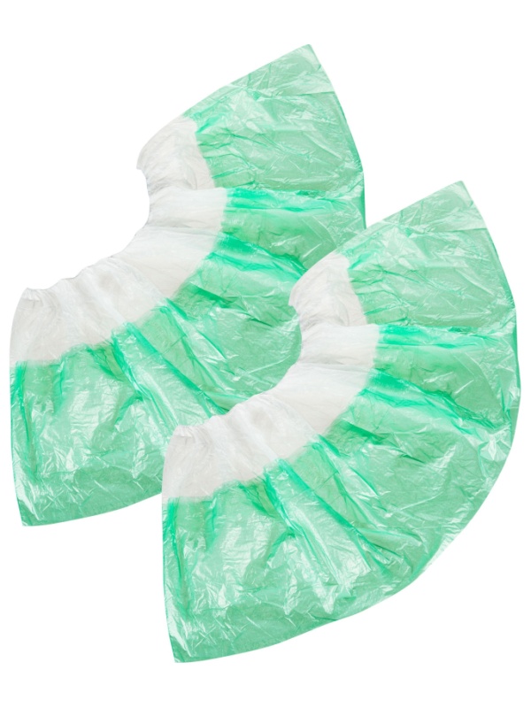 Бахилы н/с, п/э 2х слойн, 3,5г, ПНД-8/8/1р-Б-З, бело-зелен, 50пар/уп