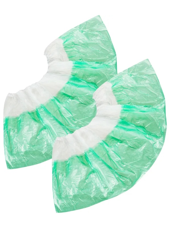 Бахилы н/с, п/э 2х слойн, 3,5г, ПНД-8/8/1р-Б-З, бело-зелен, 50пар/уп