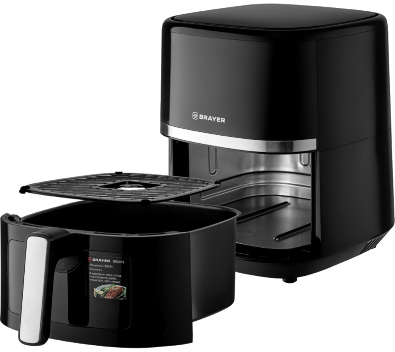 Аэрогриль BRAYER 2033BR,1350 Вт,6л,t.200С,съем.реш.таймер,LCD-дисп,8 прогр
