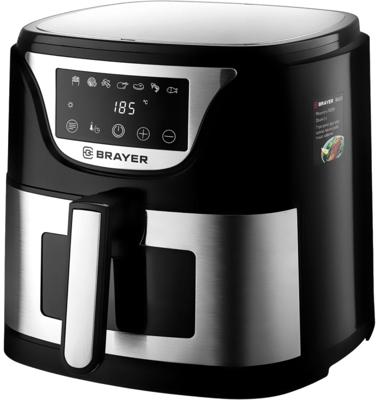 Аэрогриль BRAYER 2037BR,1500Вт,5л,t.200С,съем.реш,таймер,LCD-дисп,7 прогр