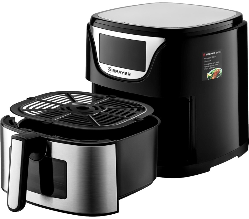 Аэрогриль BRAYER 2037BR,1500Вт,5л,t.200С,съем.реш,таймер,LCD-дисп,7 прогр