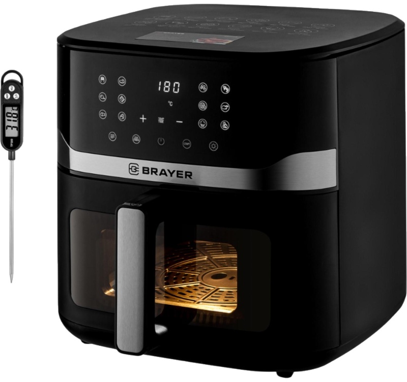 Аэрогриль BRAYER 2040BR,1800Вт,10л,t.200С,съем.реш,таймер,LCD-дисп,12прогр