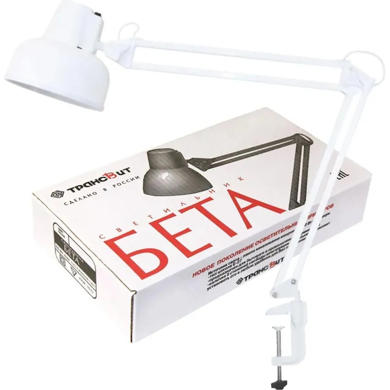 Светильник настольный Трансвит 'Бета' МС, Е27, 60Вт, на мет. струб. Белый