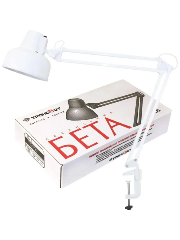 Светильник настольный Трансвит 'Бета' МС, Е27, 60Вт, на мет. струб. Белый