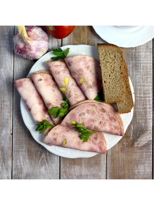 Ветчина из мяса индейки с языком и фисташками с/н в/у г/я 150г
