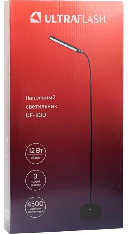Торшер Ultraflash UF-830 C02 черн. LED 12Вт, 4500К, 3ур.ярк