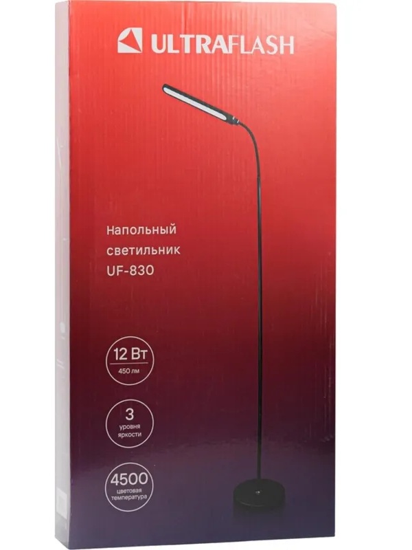 Торшер Ultraflash UF-830 C02 черн. LED 12Вт, 4500К, 3ур.ярк