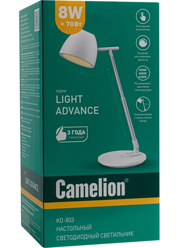 Светильник KD-803 C01 бел. LED 8Вт, 580лм, рег.ярк и цвет.темп