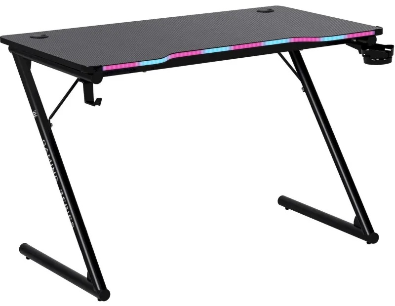 Стол компьютерный DF_игровой Ferox подвес кружк+гарн,черн,МДФ,RGB