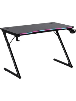 Стол компьютерный DF_игровой Ferox подвес кружк+гарн,черн,МДФ,RGB