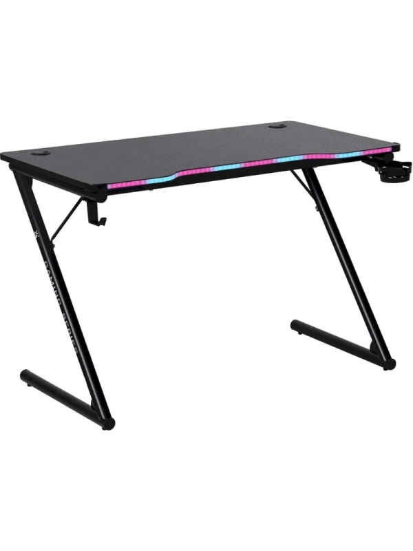 Стол компьютерный DF_игровой Ferox подвес кружк+гарн,черн,МДФ,RGB