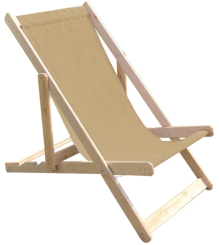 Кресло CIM_шезлонг складной деревянный/ткань бежевый КШ-001-4