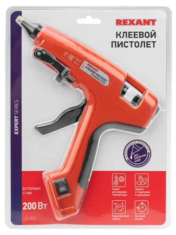 Пистолет клеевой 200Вт, Ø11мм, ЭКСПЕРТ, блистер REXANT