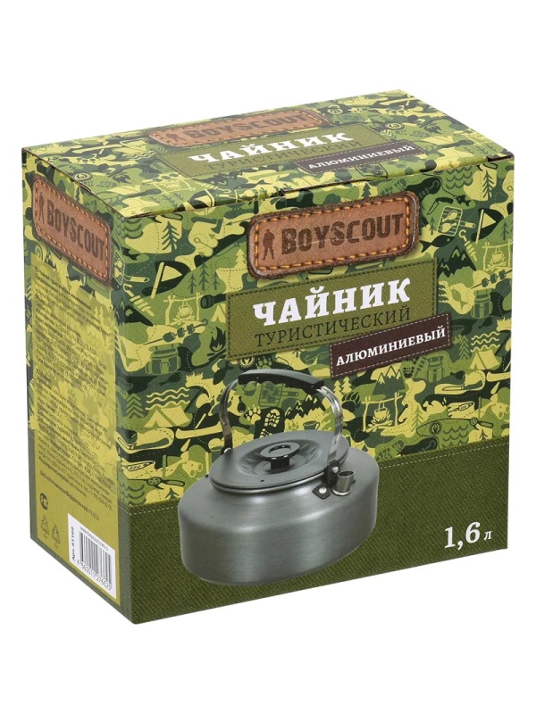Чайник Туристический 1,6л,АНОДИРОВАННЫЙ алюминий,с чехлом BOYSCOUT, 61169