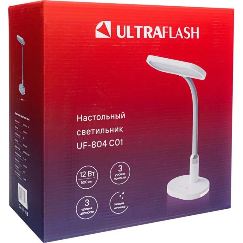 Светильник Ultraflash UF-804 C01 бел(Led настол, овал,12Вт, 3ур. ярк., ССТ)
