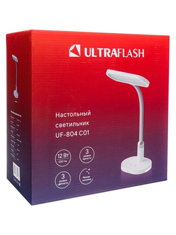 Светильник Ultraflash UF-804 C01 бел(Led настол, овал,12Вт, 3ур. ярк., ССТ)