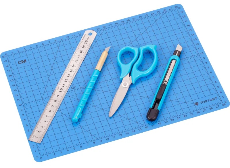 Набор для вырезания TOPFORT A4, нож макет, нож 9 мм, линейка, ножницы