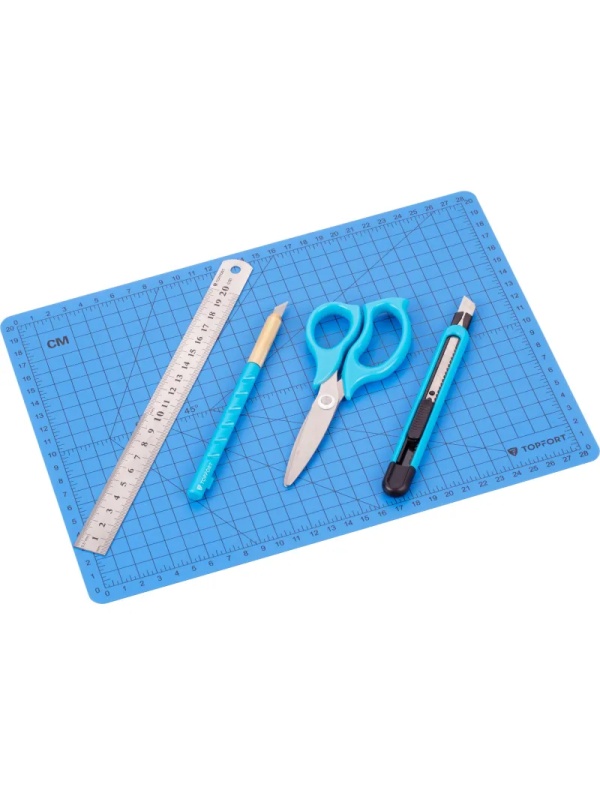 Набор для вырезания TOPFORT A4, нож макет, нож 9 мм, линейка, ножницы