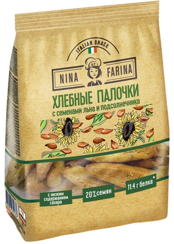 Хлебные палочки Nina Farina лен+подсолнечник, 160г, ОВС155