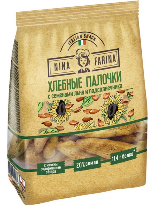 Хлебные палочки Nina Farina лен+подсолнечник, 160г, ОВС155