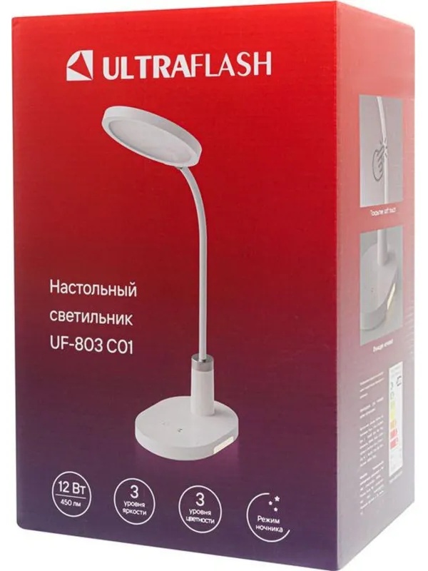 Светильник Ultraflash UF-803 C01 бел (Led настол,круг, 12Вт, 3ур. ярк.CCT)