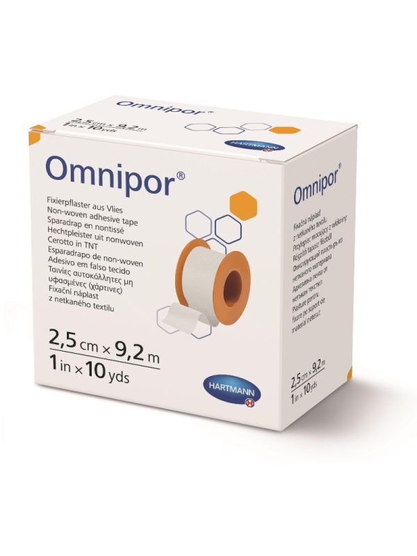 Пластырь фиксирующий 9,2м x 2,5см, неткан, OMNIPOR