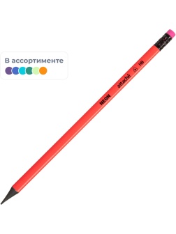 Карандаш чернографитный Attache пластик, трехгранн, с ластиком, ассорти