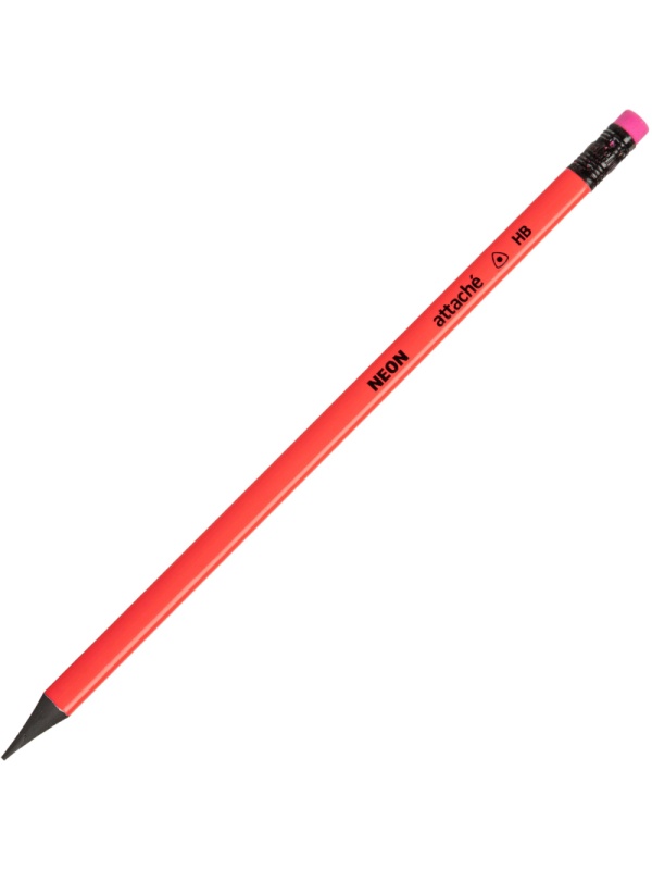 Карандаш чернографитный Attache пластик, трехгранн, с ластиком, ассорти