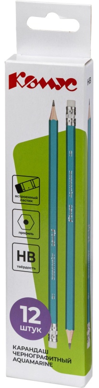 Карандаш чернографитный Комус Aquamarine дерево, шестигр, с ласт., зел.корп