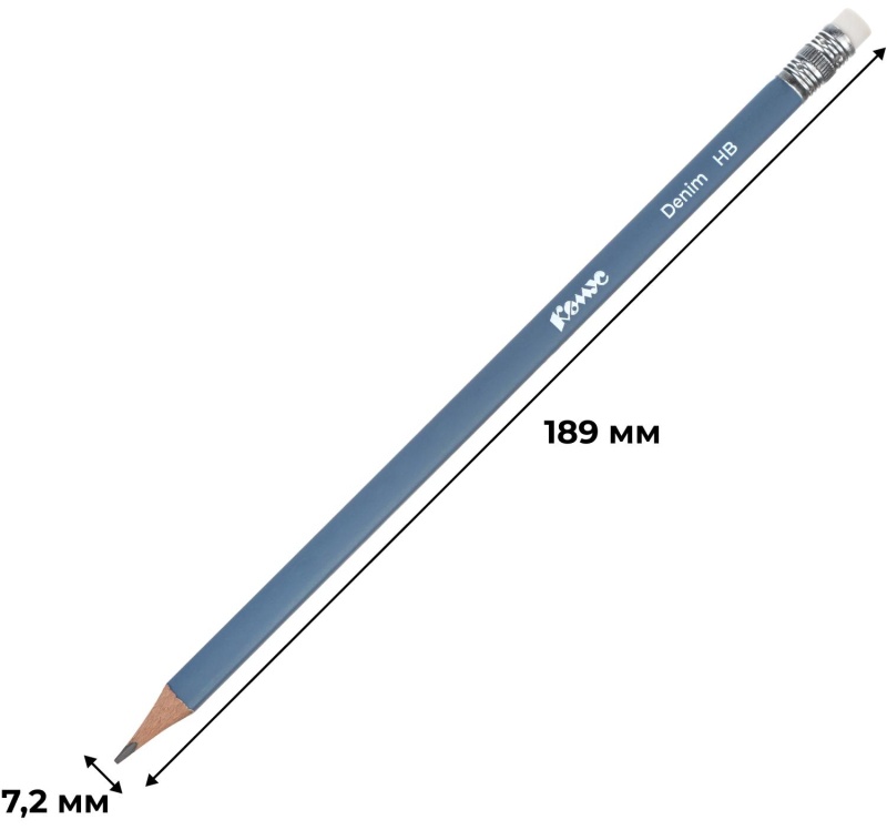 Карандаш чернографитный Комус Denim, деревянный, трехгранный, с ластиком