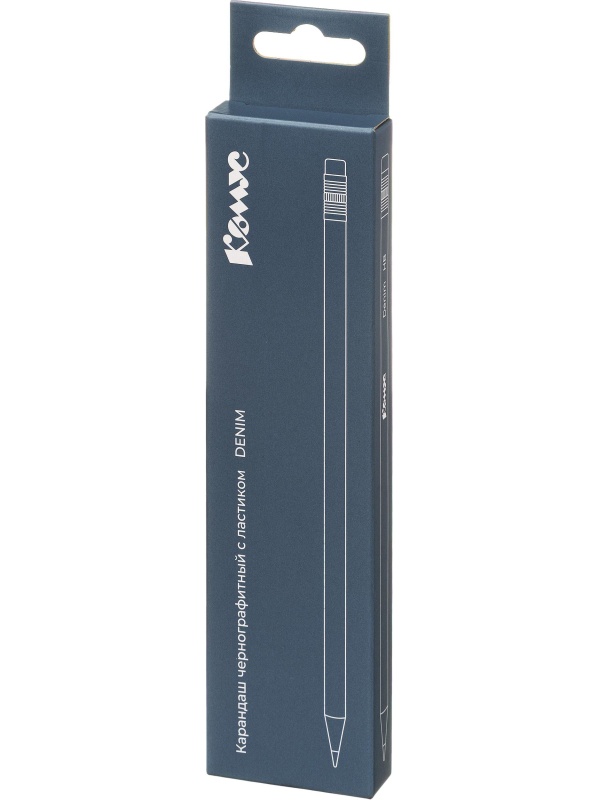 Карандаш чернографитный Комус Denim, деревянный, трехгранный, с ластиком
